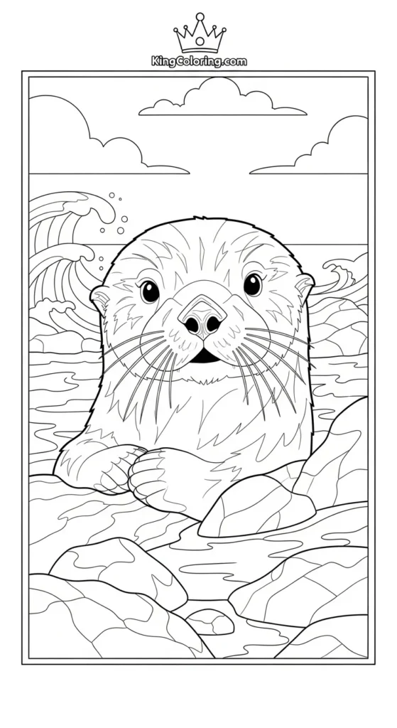 Near A Rocky Shore, A Curious Sea Otter Coloring Sheet