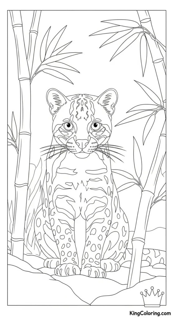 Ocelot Moving Quietly Through Bamboo Printable Coloring Page