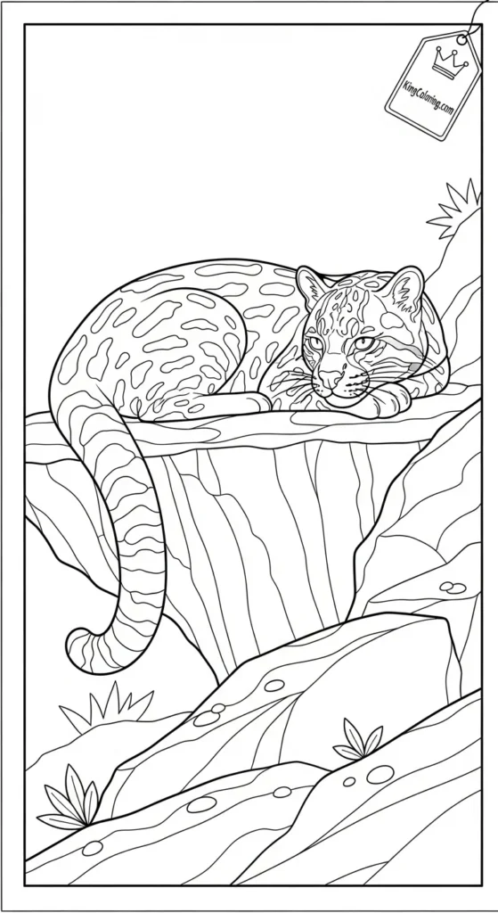 Ocelot Resting On Rocky Ledge Coloring Page