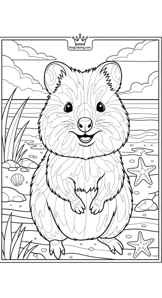 On A Sandy Beach, A Happy Quokka Coloring Sheet.
