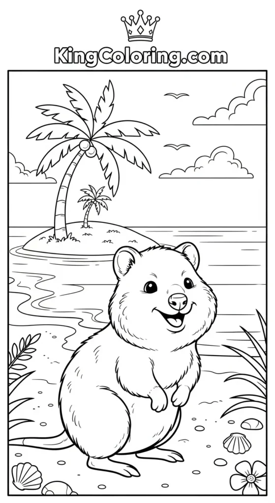 Peaceful Island Scene Featuring A Quokka Coloring Sheet
