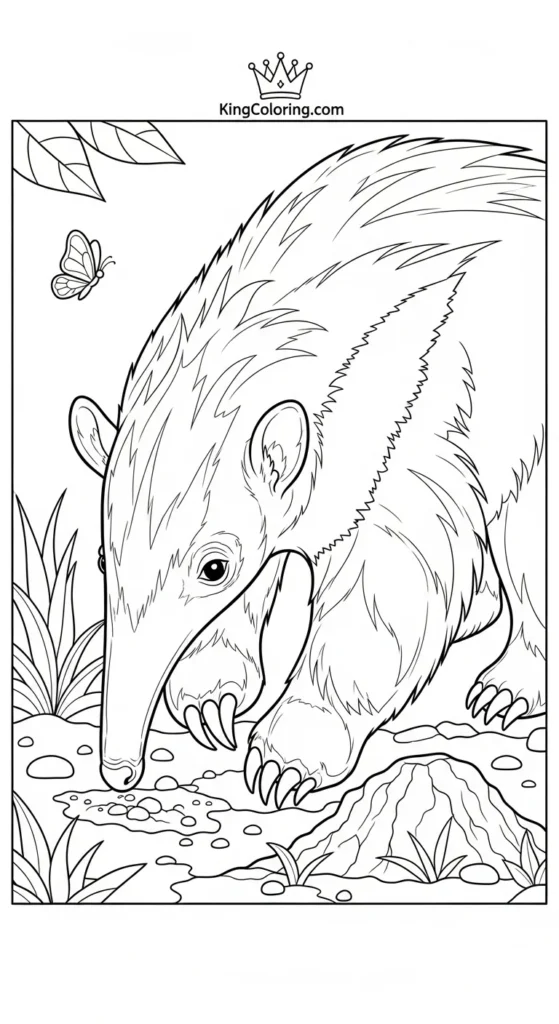 Playful Anteater Cub Exploring Soil Coloring Sheet.