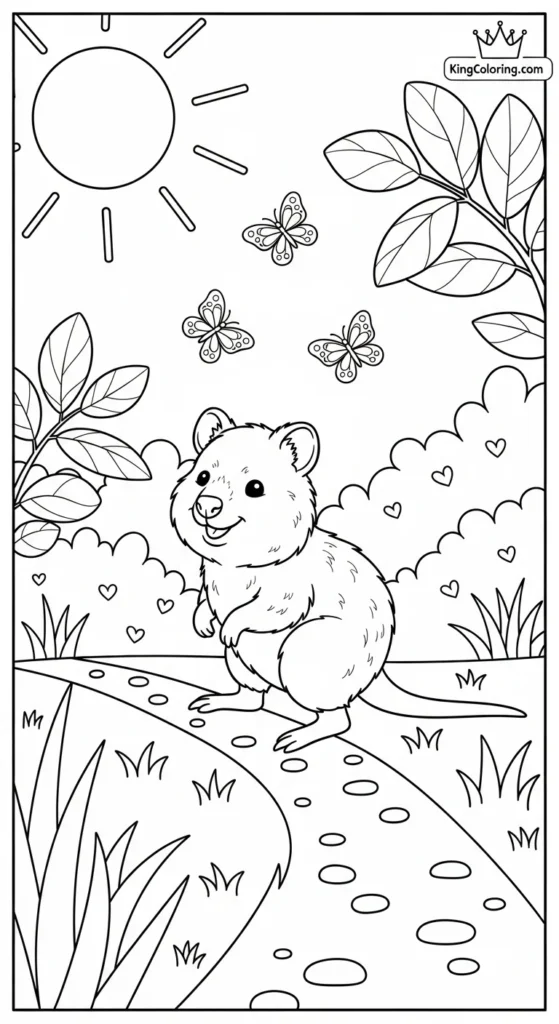 Quokka Crossing A Small Path Printable Coloring Page.