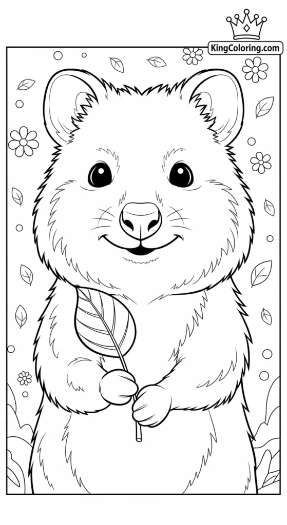 Quokka Holding A Small Leaf Coloring Page.