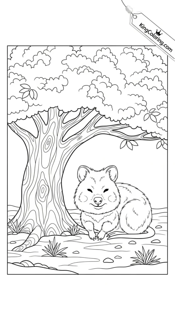 Quokka Resting Under A Shady Tree Coloring Sheet.