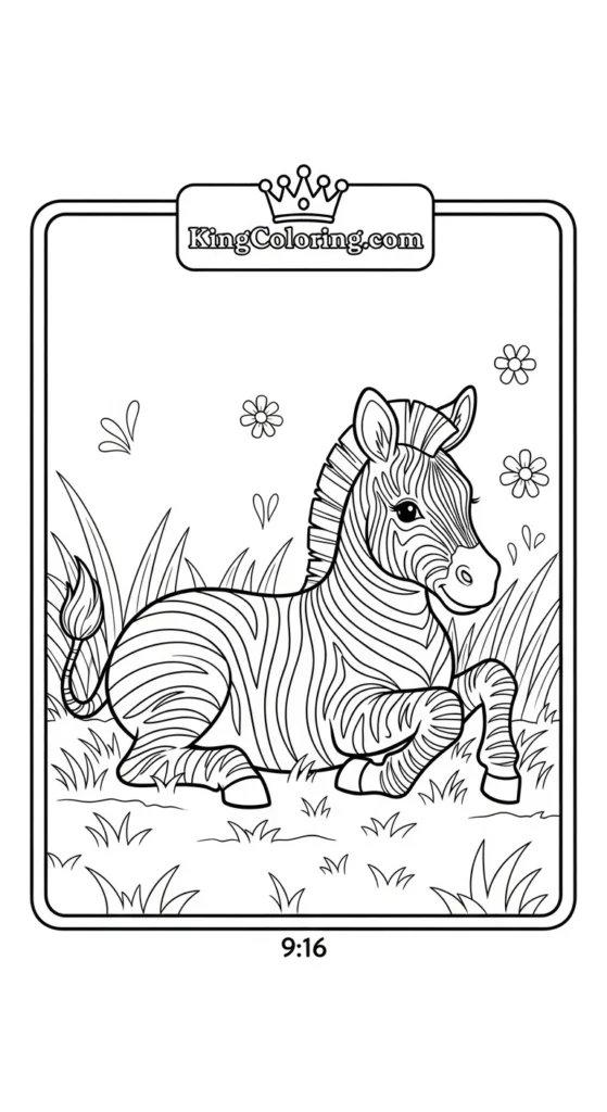 Rolling In Soft Grass – Playful Zebra Coloring Sheet