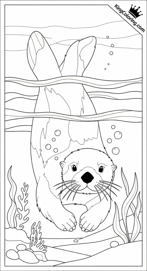 Sea Otter Diving Beneath The Surface Coloring Sheet.