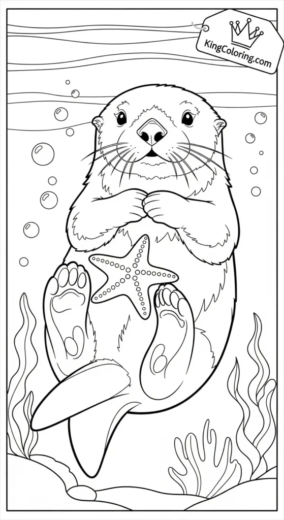 Sea Otter Floating On Its Back Coloring Page.