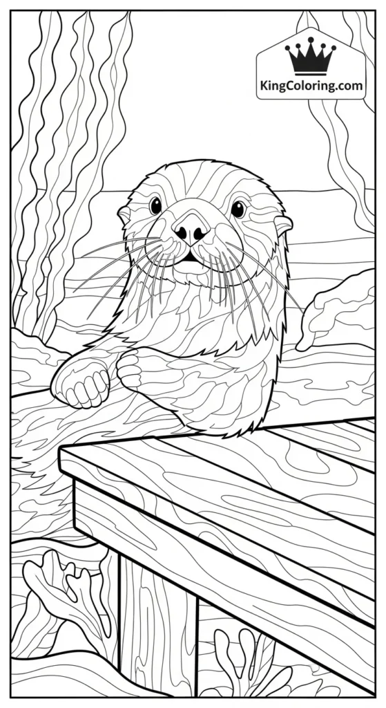 Sea Otter Near A Wooden Dock Printable Coloring Page.