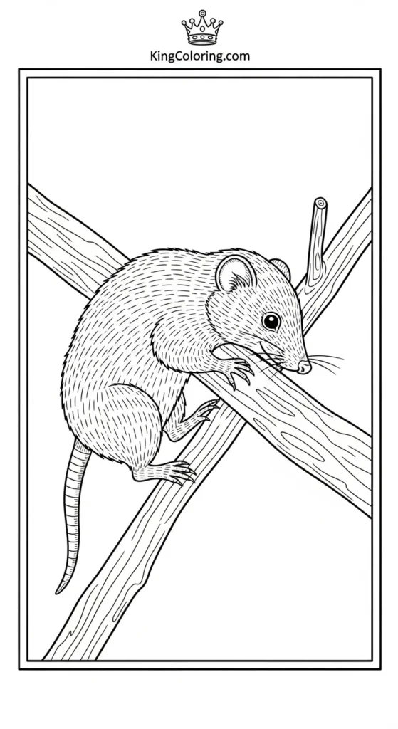 Shrew Climbing Over Fallen Stick Coloring Page
