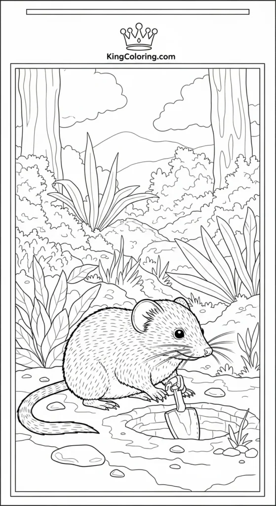 Shrew Digging Tiny Hole Coloring Page