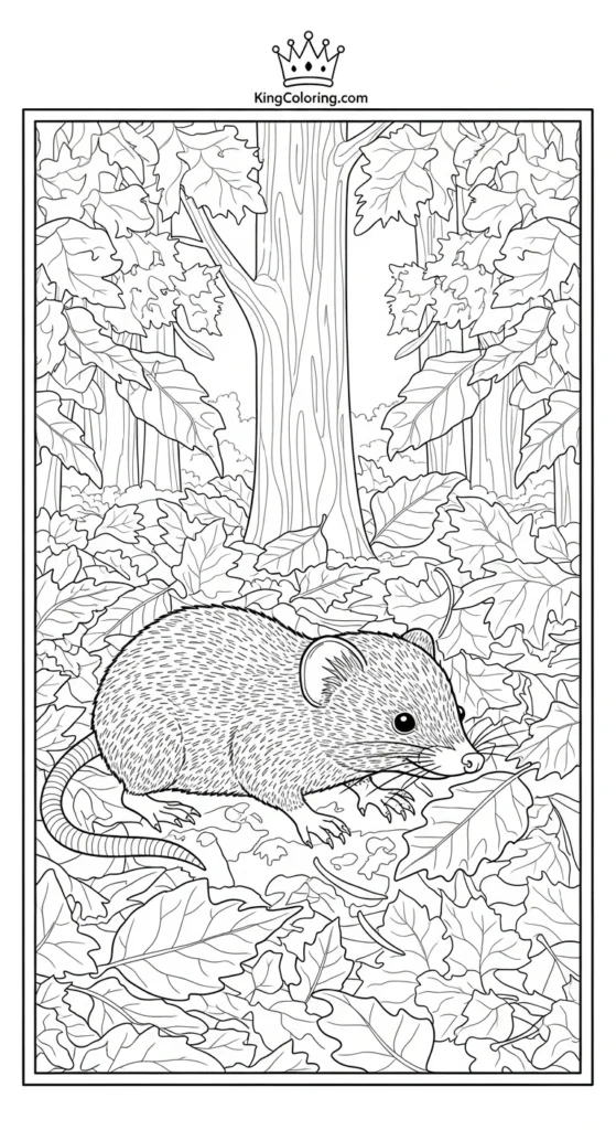 Shrew Exploring Leaf-Covered Ground Coloring Page
