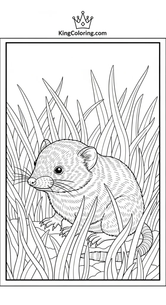 Shrew Hiding Among Grass Blades Coloring Sheet