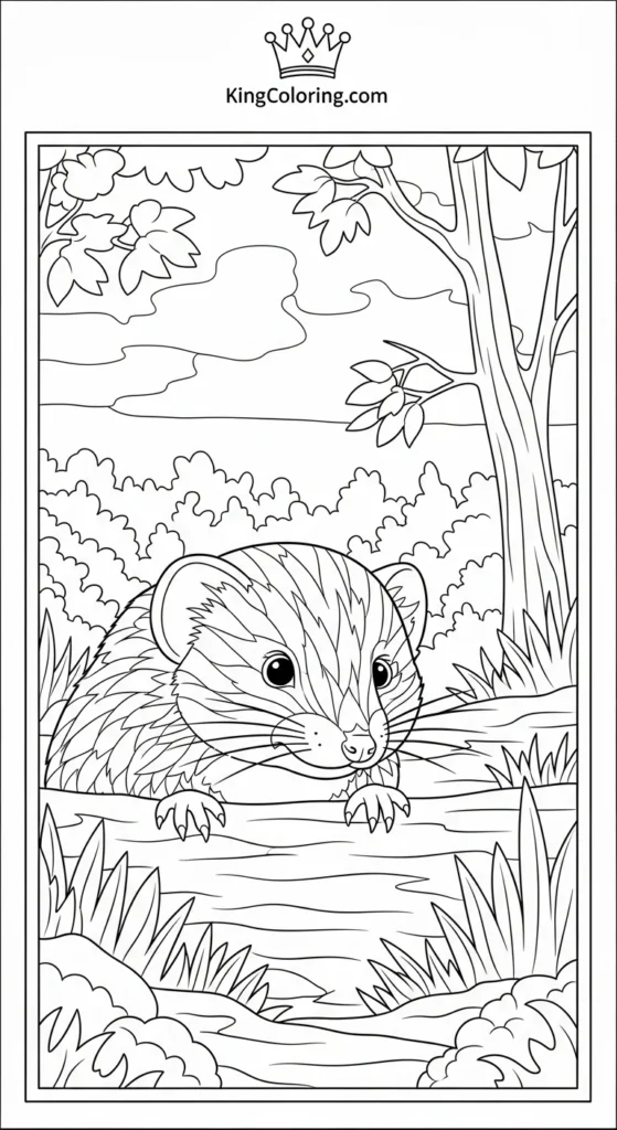 Shrew Peeking From Forest Floor Coloring Page For Kids