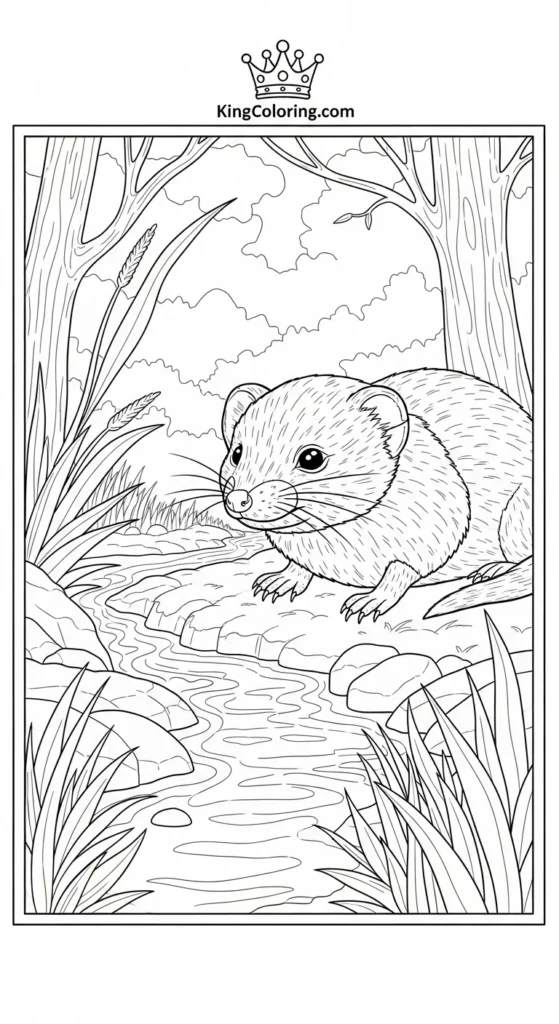 Shrew Resting Near Tiny Stream Coloring Sheet