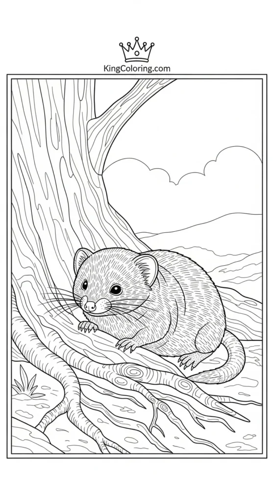 Shrew Resting Near Tree Roots Coloring Sheet