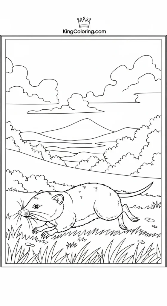 Shrew Running Across Meadow Printable Coloring Page