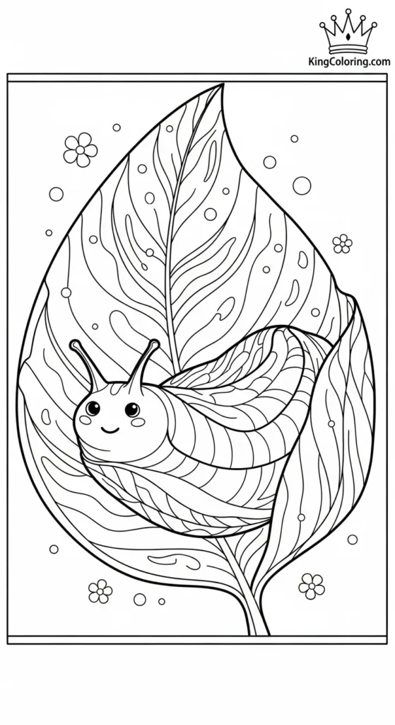 Slug Curled Up In Leaf Printable Coloring Page