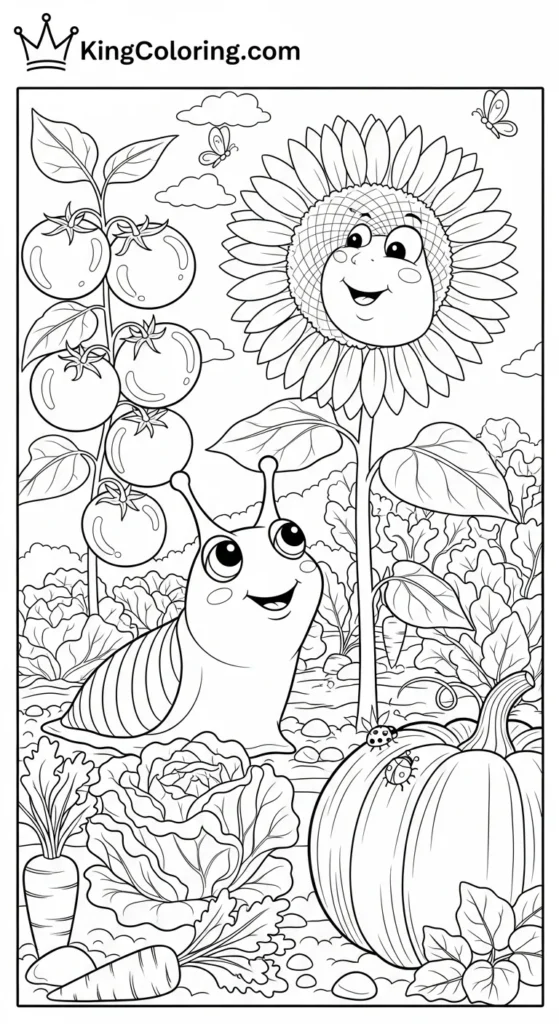 Slug Exploring Vegetable Garden Printable Coloring Page
