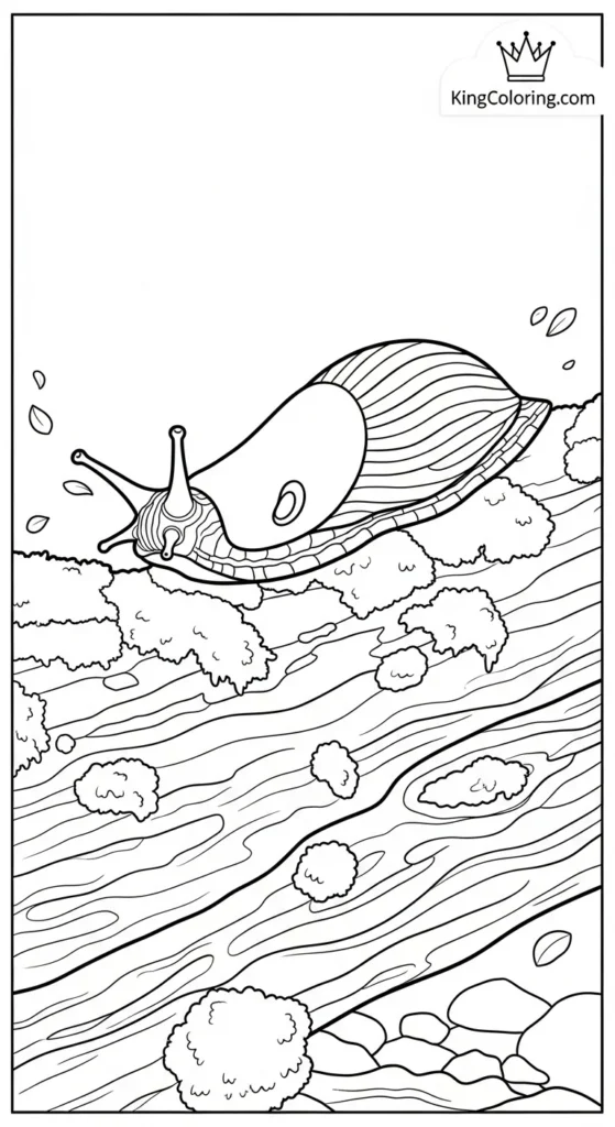 Slug Moving Along Mossy Log Coloring Sheet
