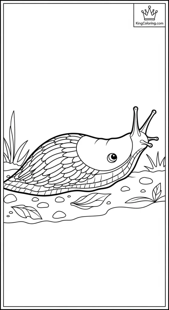 Slug Moving Slowly Across Soil Coloring Sheet.