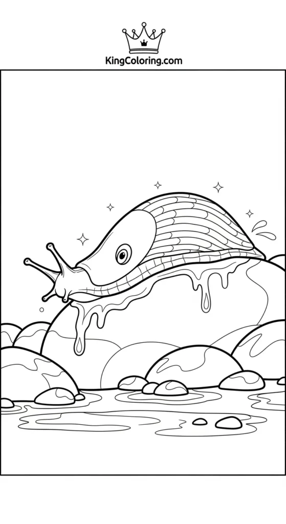 Slug Sliding Across Wet Rocks Coloring Sheet