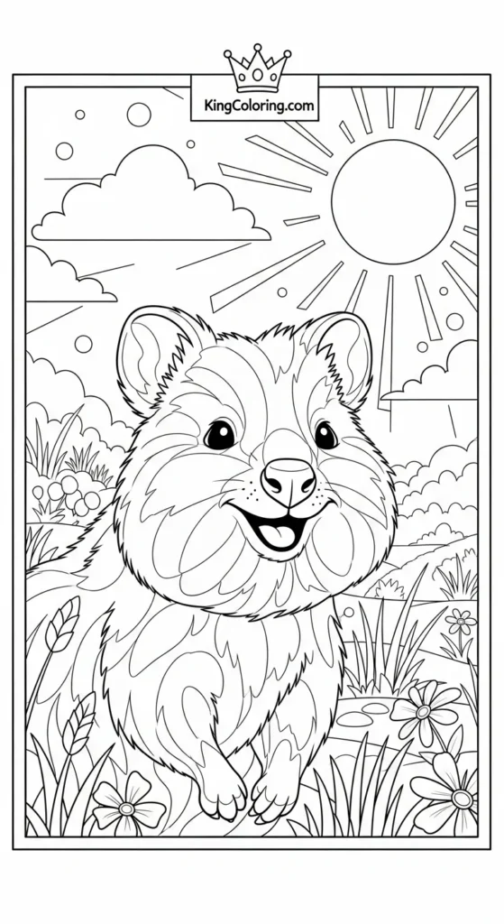 Smiling Quokka In Sunny Meadow Coloring Sheet
