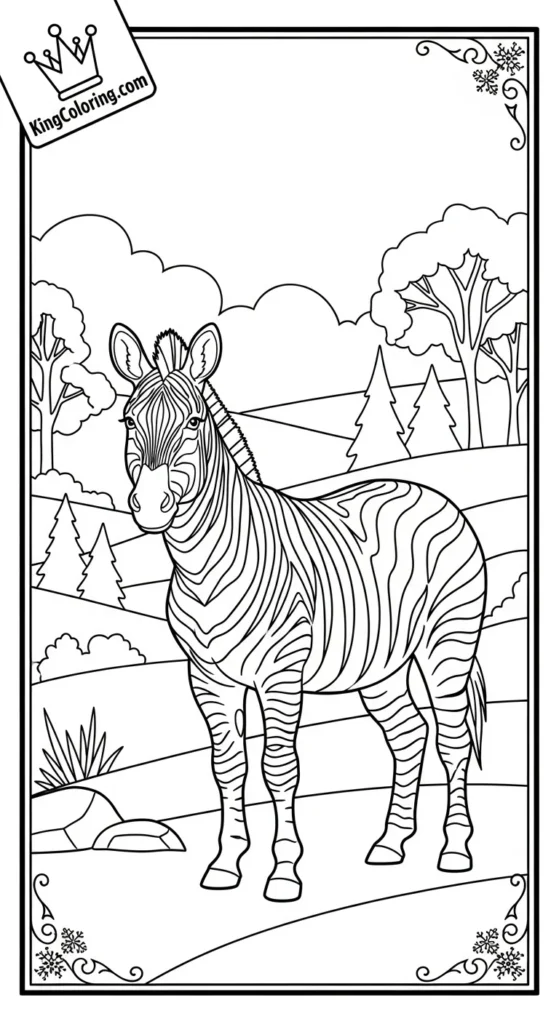 Snowy Landscape With A Zebra Outline Coloring Page