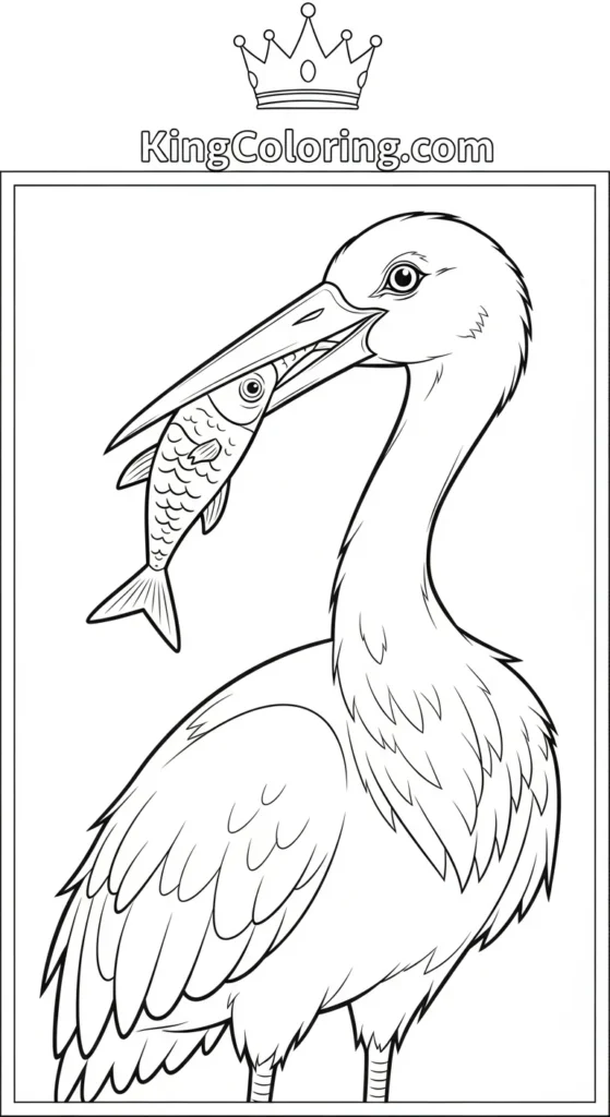 Stork With Fish In Beak Coloring Page