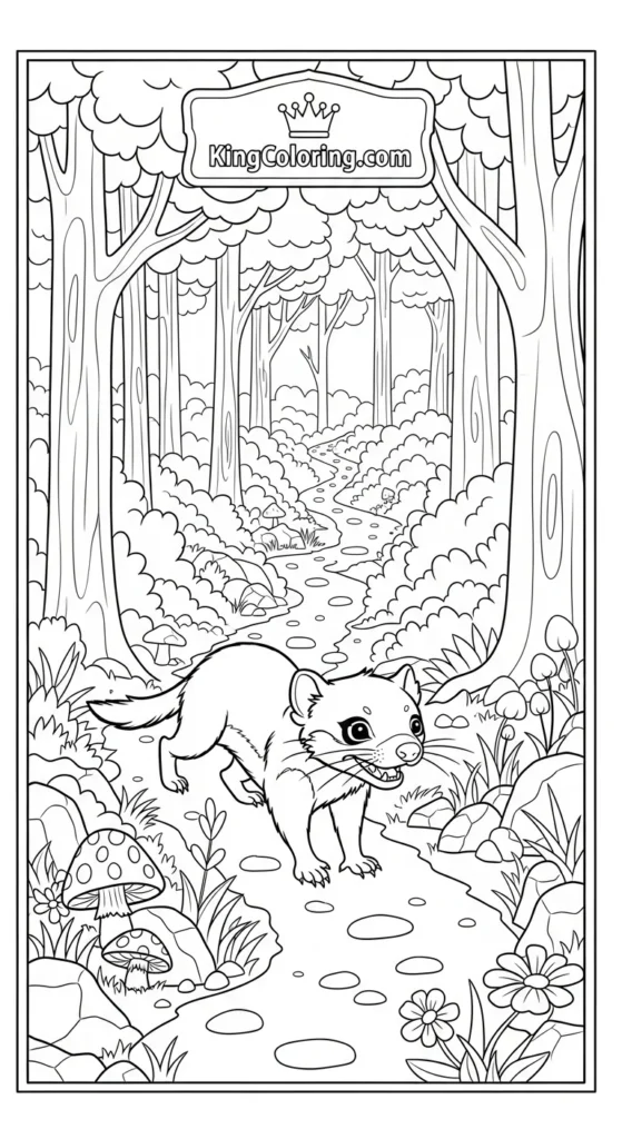 Tasmanian Devil Exploring Woodland Path Printable Coloring Page