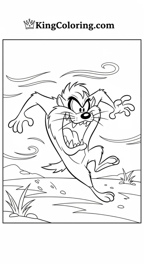 Tasmanian Devil Mid-Run Across Open Ground Coloring Page.