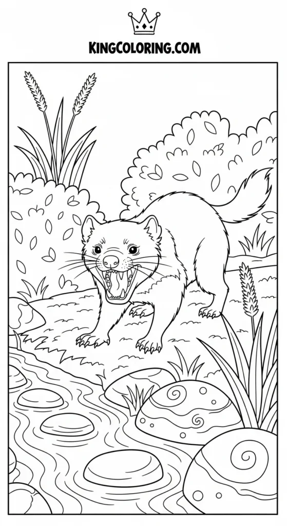 Tasmanian Devil Near Small Creek Coloring Page.