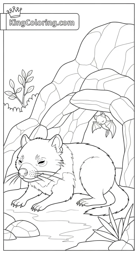 Tasmanian Devil Resting Near Rocky Cave Coloring Sheet