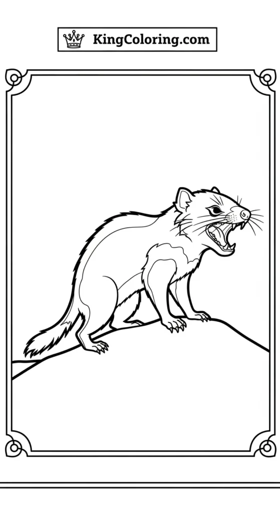 Tasmanian Devil Silhouette On Hilltop Coloring Sheet.