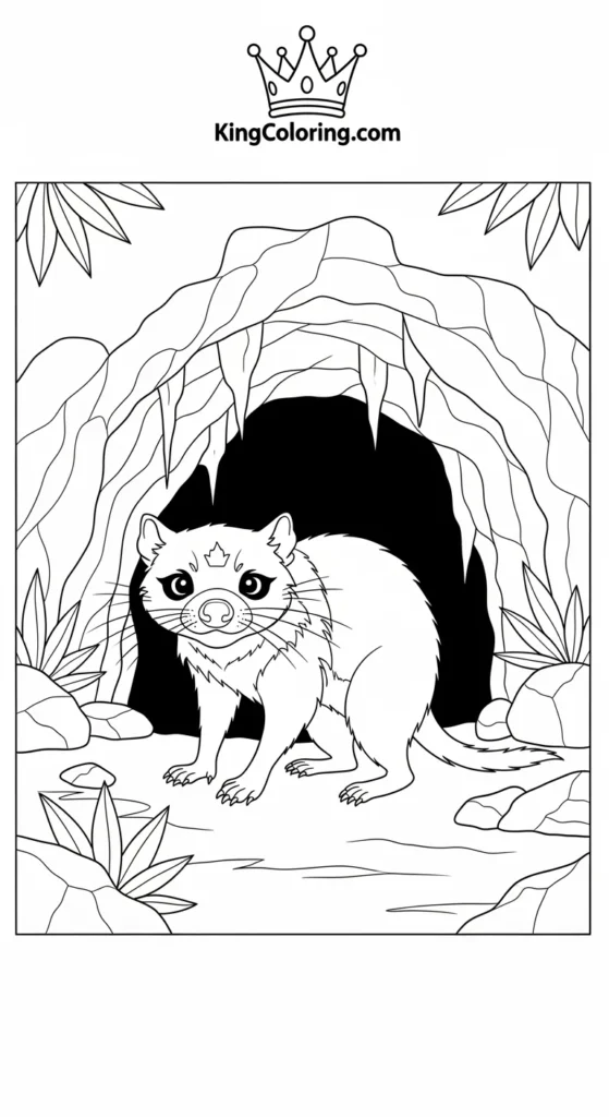 Tasmanian Devil Standing At Cave Entrance Coloring Sheet.