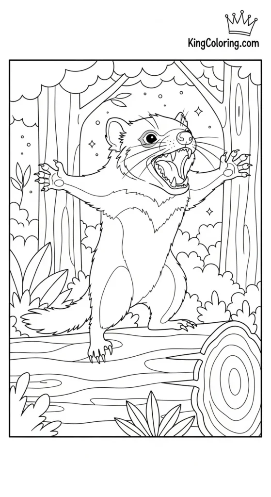 Tasmanian Devil Standing On Forest Log Coloring Page