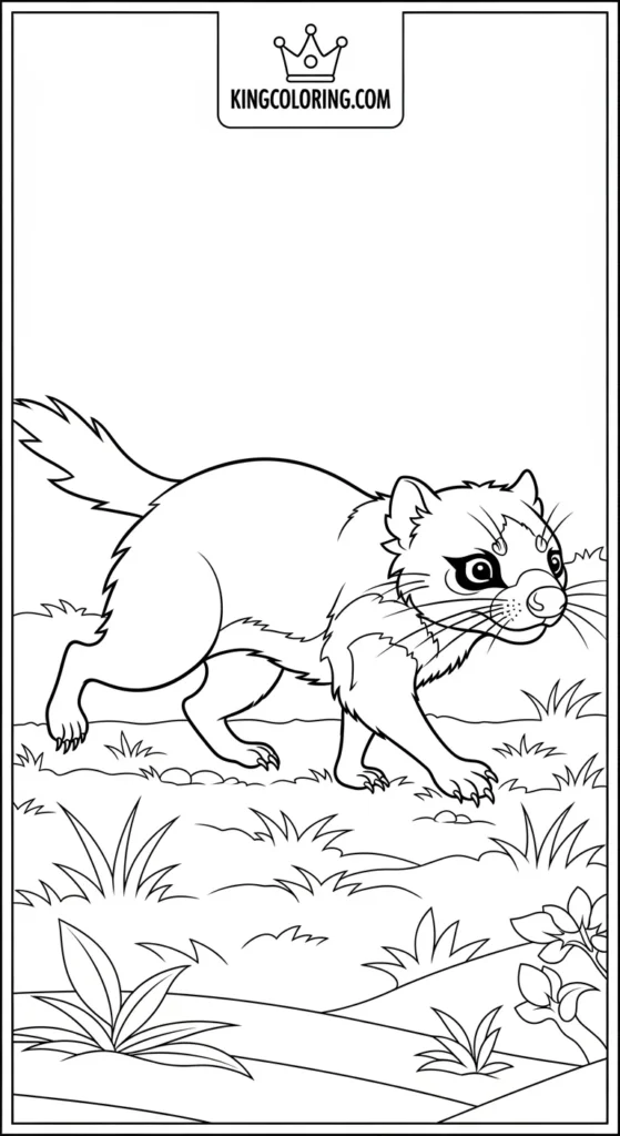 Tasmanian Devil Trotting Across Grassy Field Printable Coloring Page