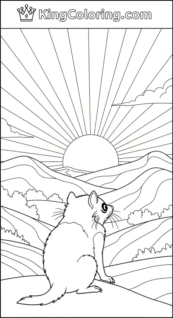 Tasmanian Devil Watching Sunset Behind Hills Coloring Page.