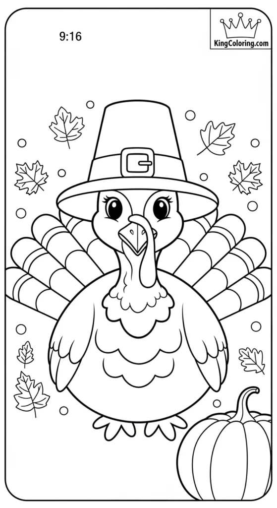Thanksgiving-Themed Turkey With Hat Printable Coloring Page.