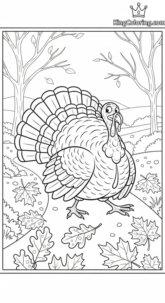 Turkey Crossing A Leaf-Covered Path Coloring Page