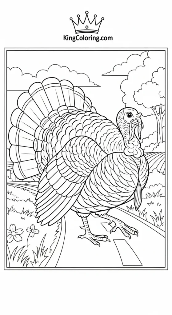Turkey Exploring Country Road Coloring Page.