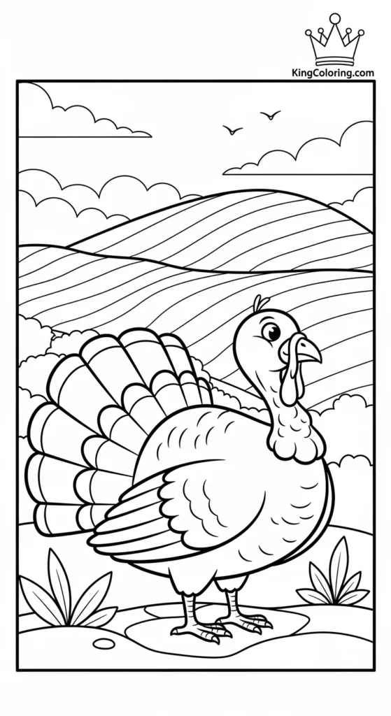 Turkey Looking Toward Distant Hills Coloring Sheet.