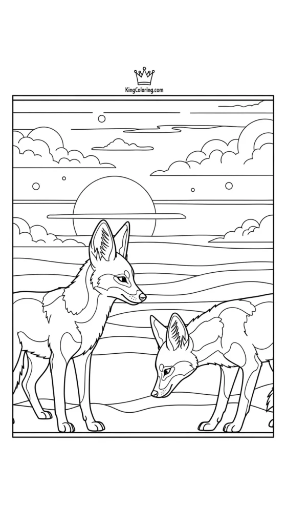 Two Jackals Meeting At Sunset Coloring Sheet
