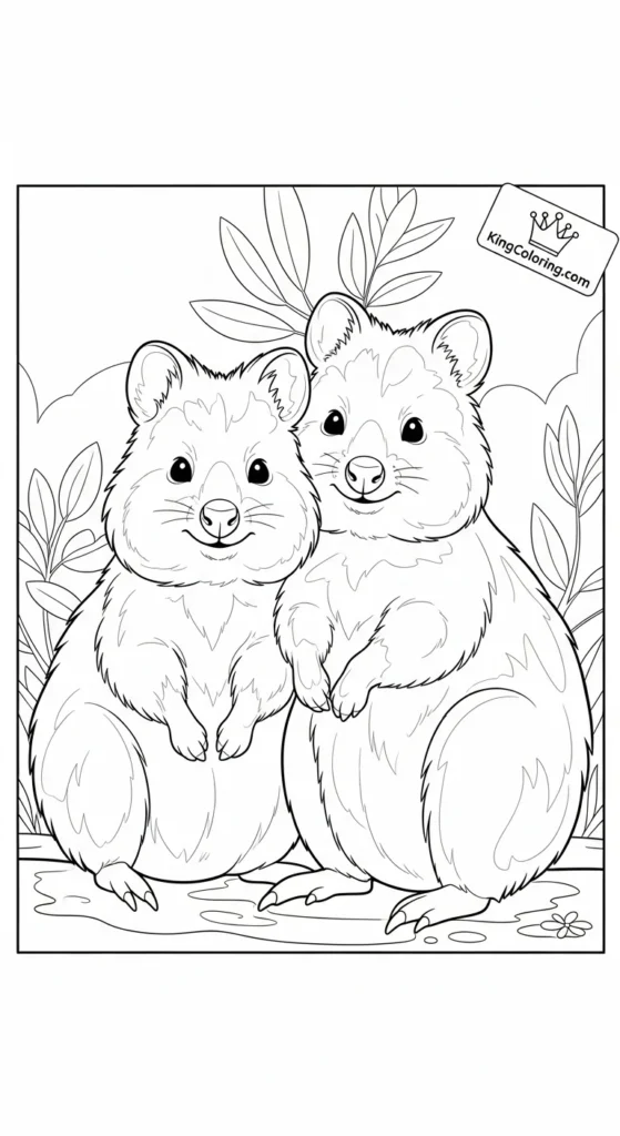 Two Quokkas Sitting Together Coloring Sheet.
