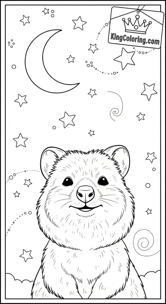 Under A Starry Night, A Quiet Quokka Coloring Page.