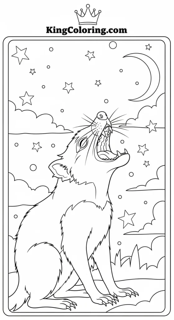 Under A Starry Sky, A Howling Tasmanian Devil Coloring Sheet.