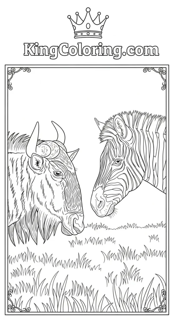 Wildebeest And Zebra Sharing Pasture Coloring Sheet