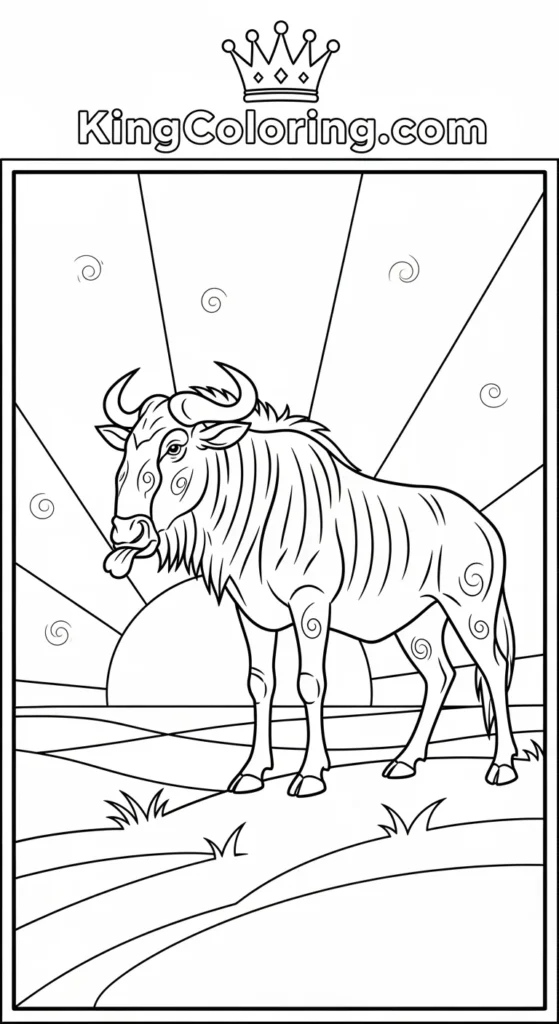 Wildebeest Standing On Hilltop At Sunrise Coloring Page