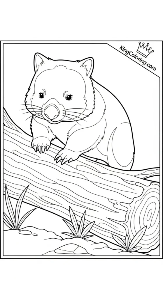 Wombat Climbing Over Fallen Log Coloring Sheet.