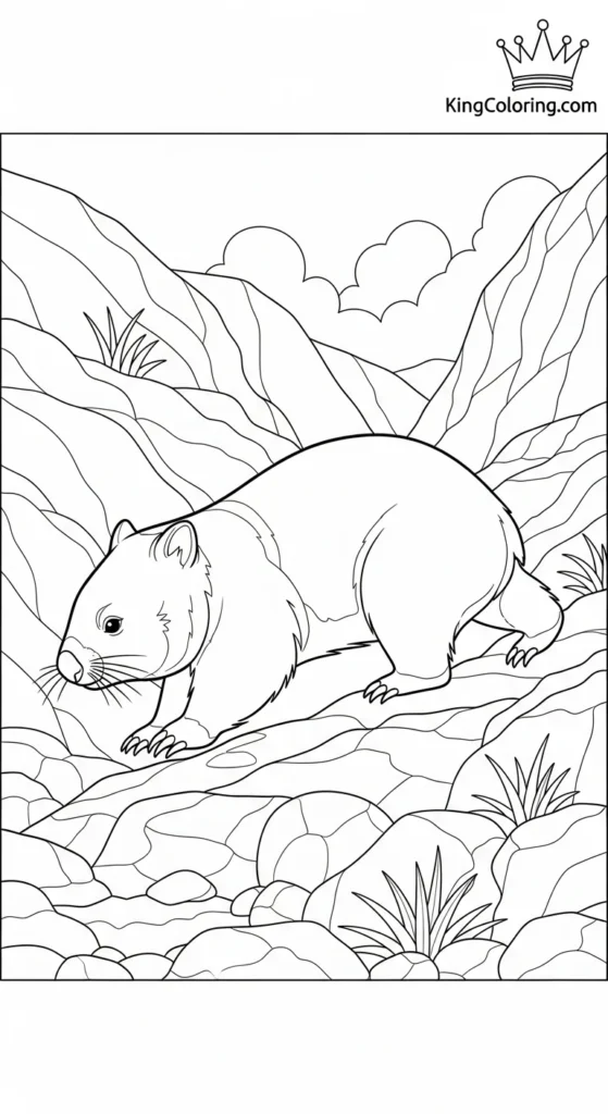 Wombat Crossing Rocky Terrain Coloring Page.